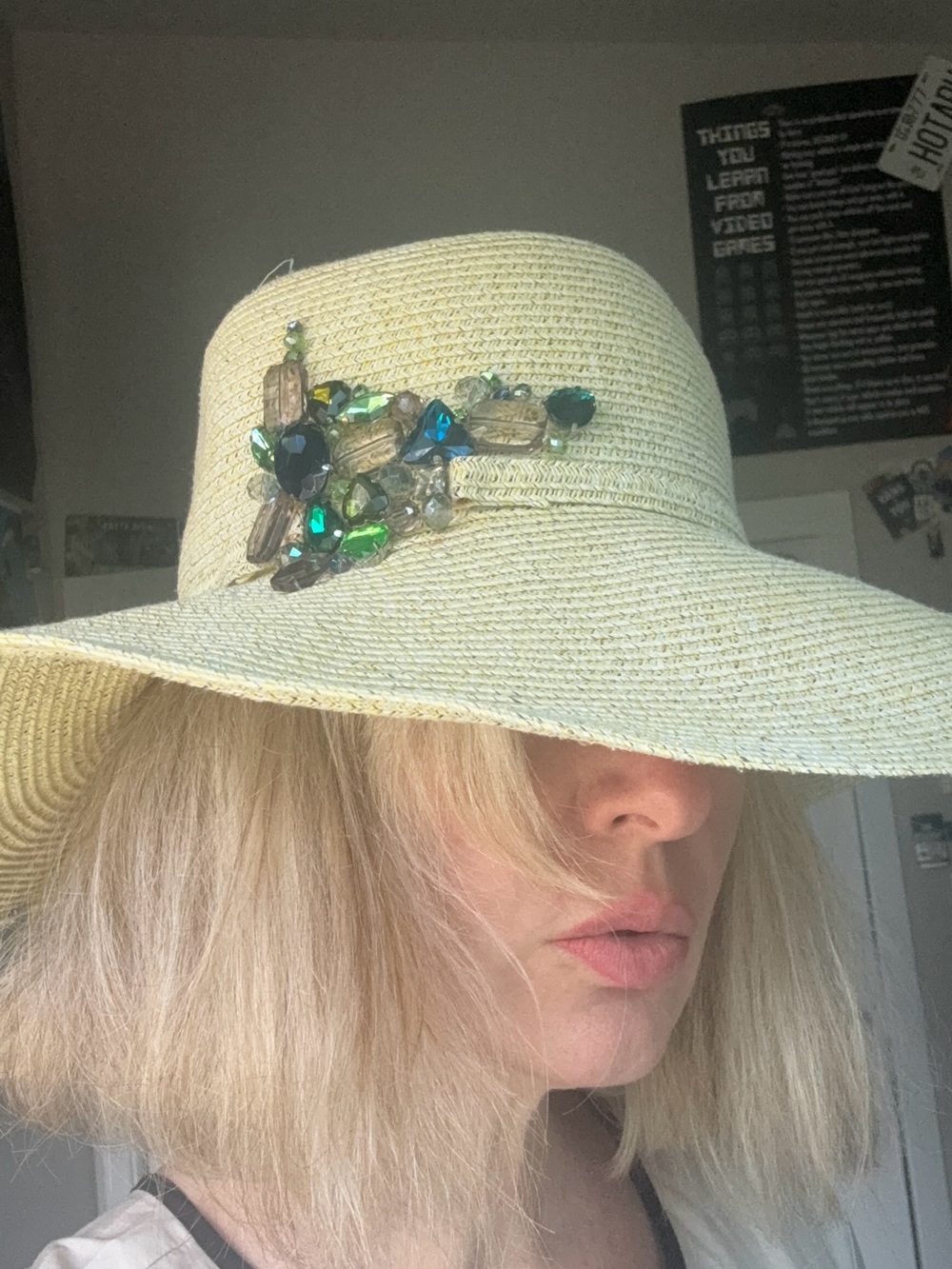 Sun N Sand UPF 50+ Wide Brim Hat Jeweled Rhinestone Embellished OOAK - Picture 2 of 7